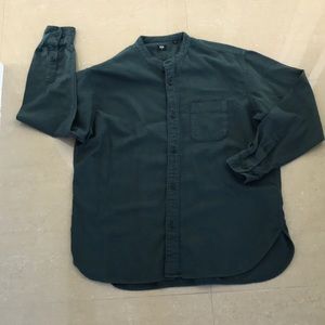 Uniqlo Hunter Green Flannel Button Down No Collar - image 1